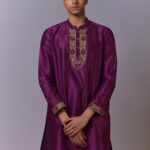 Royal Purple Silk Kurta-Pajama with Golden Embroidery