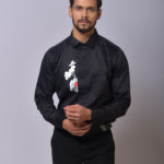 Black Shirt with White Floral and Red Accent Embroidery