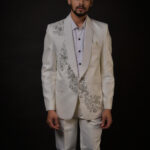 Ivory Embroidered Tuxedo with Contemporary Floral Detailing