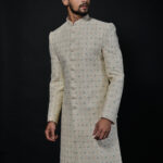 Ivory Floral Embroidered Sherwani with Detailed Buttonwork