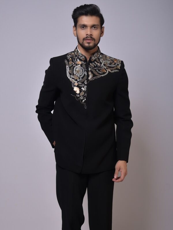 Black Embroidered Regal Bandh Gala