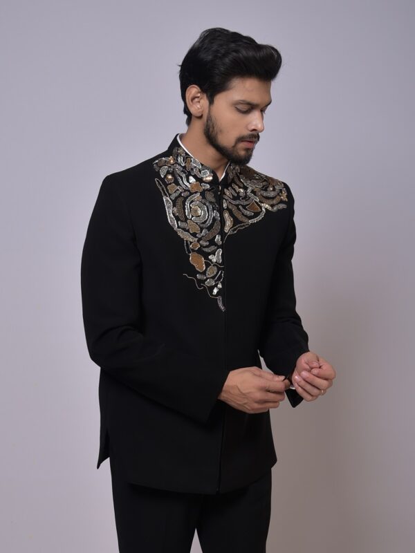 Black Embroidered Regal Bandh Gala - Image 2
