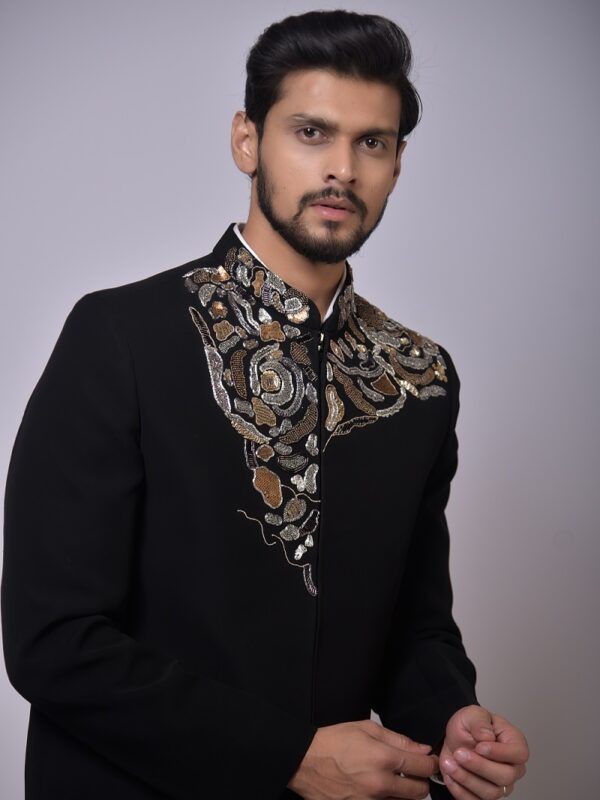 Black Embroidered Regal Bandh Gala - Image 3