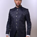 Navy Blue Jacquard Buttoned Bandh Gala
