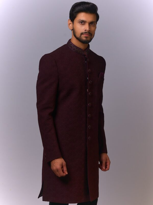 Wine Textured Indo-Western Sherwani (Copy)