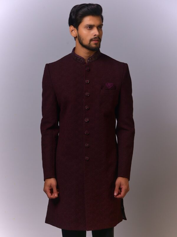 Wine Textured Indo-Western Sherwani (Copy) - Image 4