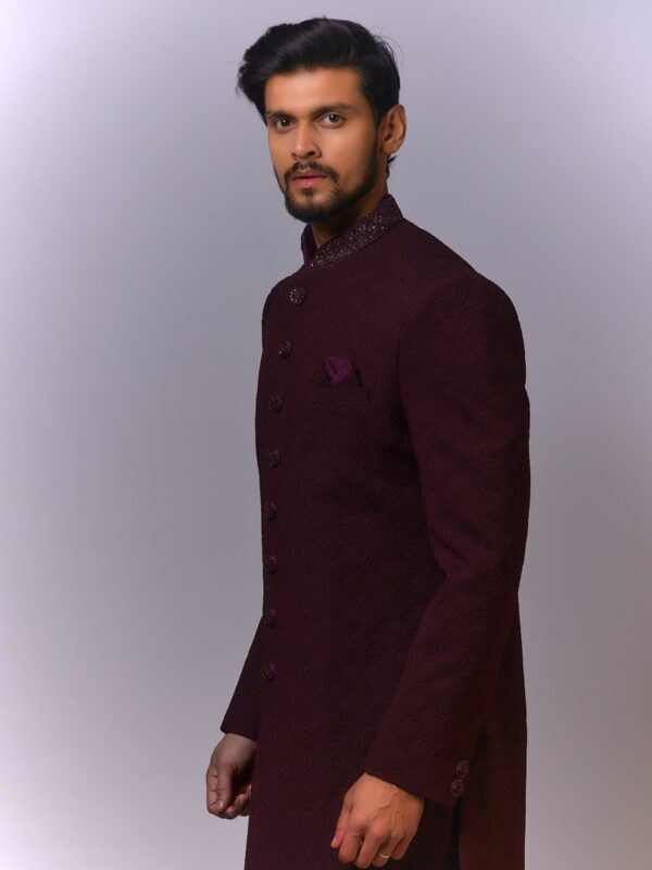 Wine Textured Indo-Western Sherwani (Copy) - Image 2