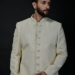 Ivory Textured Sherwani with Classic Button Detailing