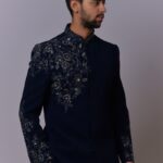 Navy Floral Embellished Indo-Western
