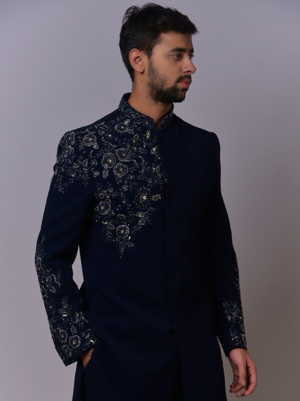 Navy Floral Embellished Indo-Western