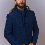 Royal Blue Sequin Floral Indo-Western