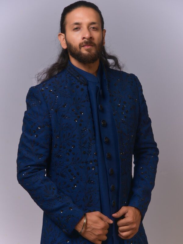 Royal Blue Sequin Floral Indo-Western