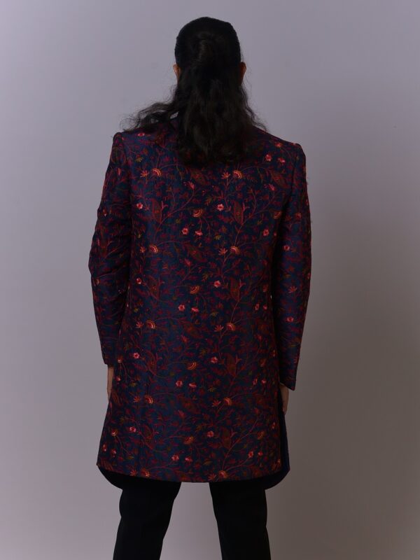 Navy Red Garden Embroidered Sherwani - Image 2