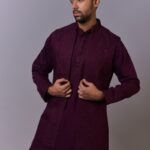 Aubergine Self-Textured Kurta Jacket Set