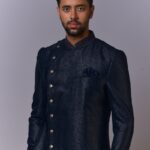Asymmetrical Charcoal Panelled Sherwani