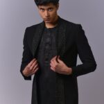 All-Black Embroidered Long Jacket Set