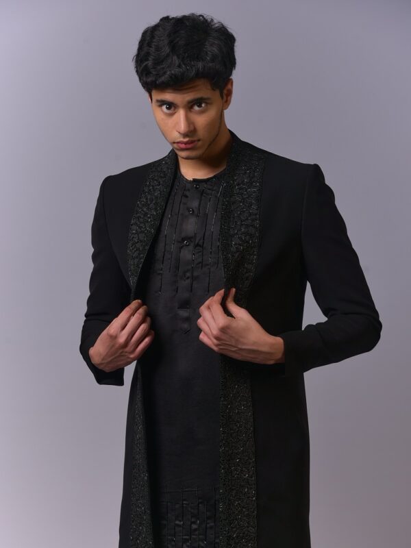 All-Black Embroidered Long Jacket Set