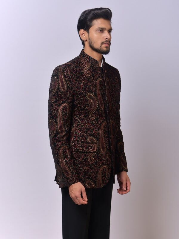 Maroon Paisley Velvet Bandh Gala - Image 2
