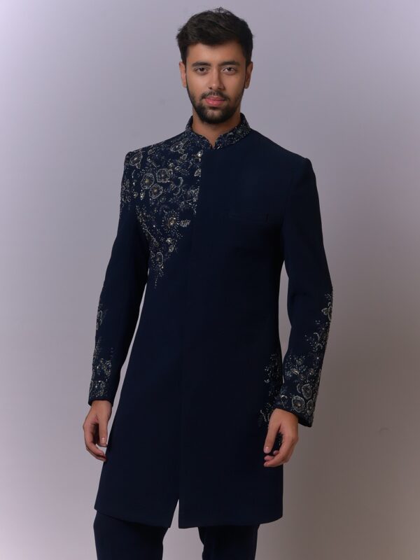 Navy Floral Embellished Indo-Western - Image 4