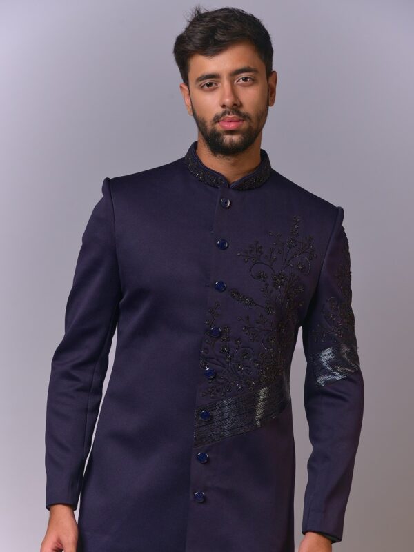 Midnight Indigo Embroidered Sherwani - Image 4