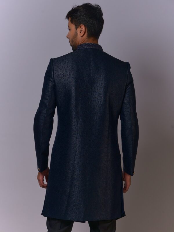 Asymmetrical Charcoal Panelled Sherwani - Image 2