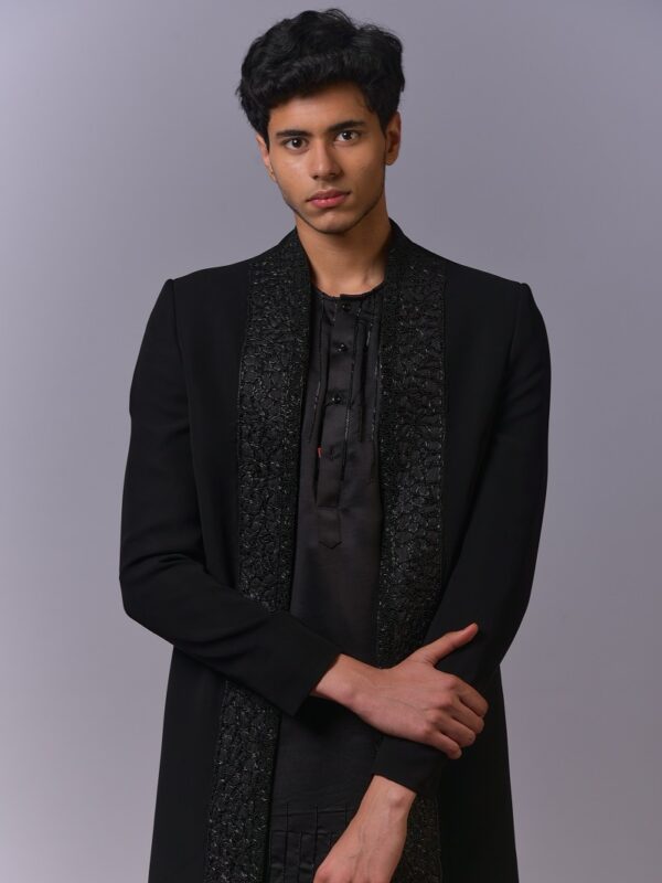 All-Black Embroidered Long Jacket Set - Image 2