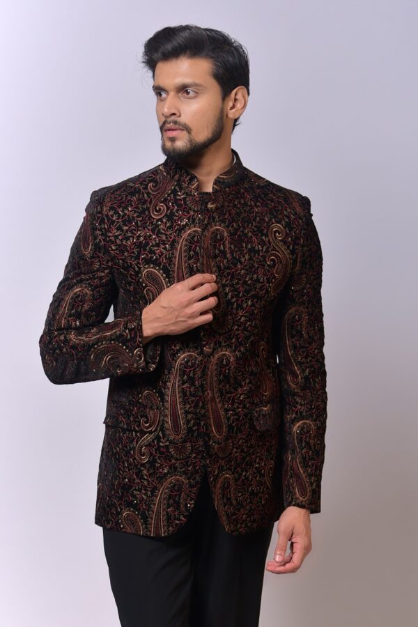 Maroon Paisley Velvet Bandh Gala