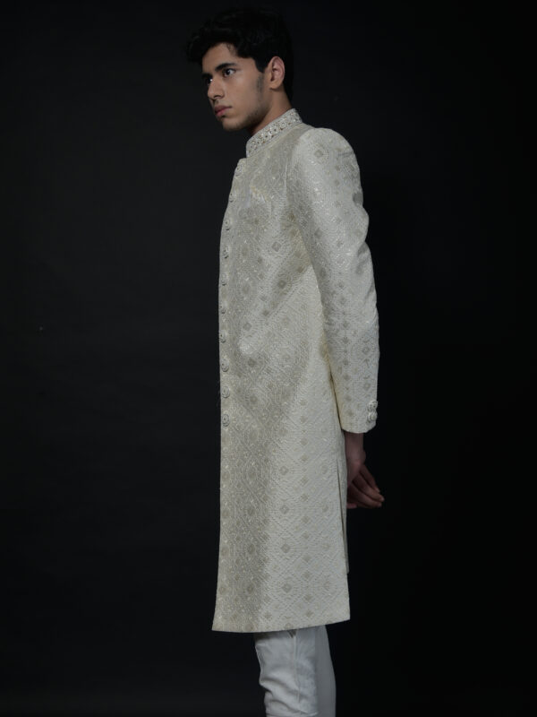 Ivory Regal Embroidered Sherwani with Classic Button Detailing - Image 2