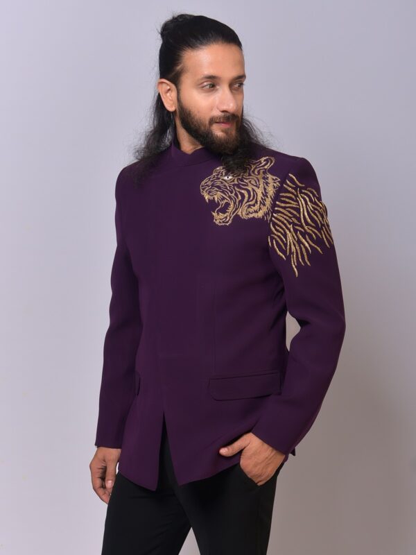 Royal Purple Tiger Motif Bandh Gala - Image 3