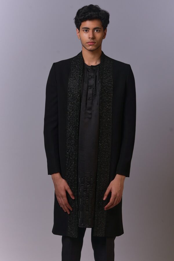 All-Black Embroidered Long Jacket Set - Image 4