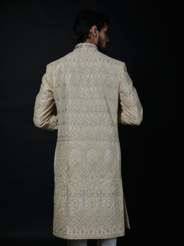 Champagne Royal Embroidered Sherwani with Detailed Buttonwork - Image 4