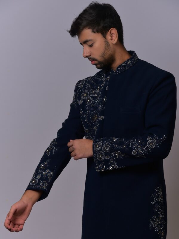Navy Floral Embellished Indo-Western - Image 3