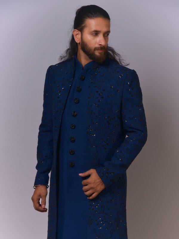 Royal Blue Sequin Floral Indo-Western - Image 3