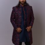 Navy Red Garden Embroidered Indo-Western