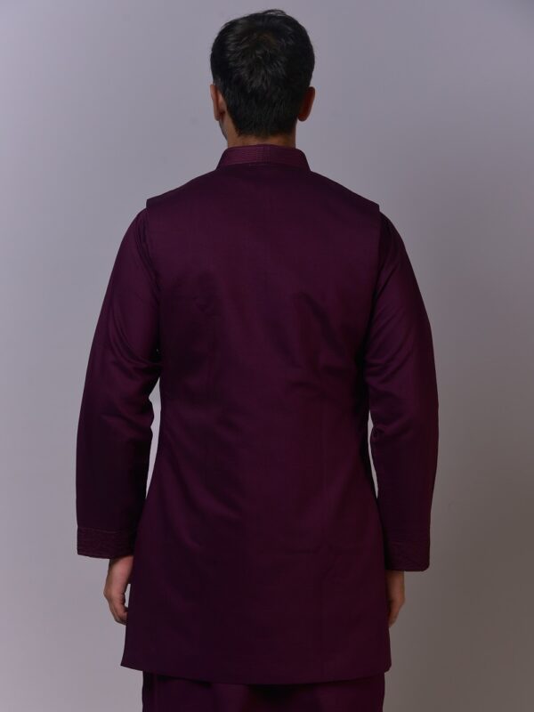 Aubergine Self-Textured Kurta Jacket Set - Image 3