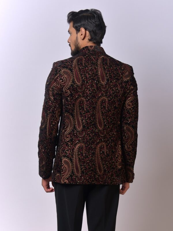 Maroon Paisley Velvet Bandh Gala - Image 3