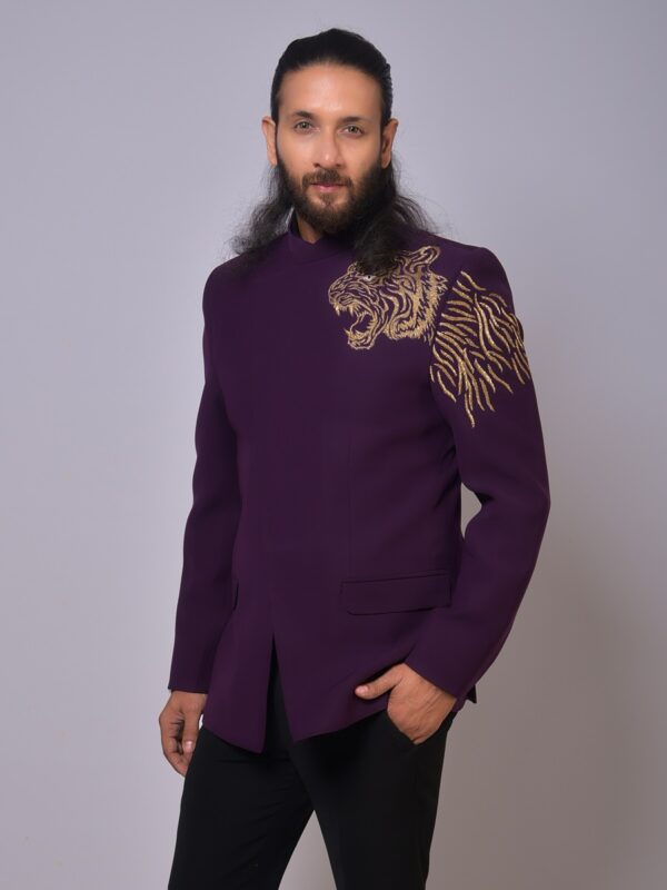 Royal Purple Tiger Motif Bandh Gala