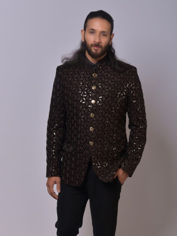 Geometric Mirror Embellished Bandh Gala