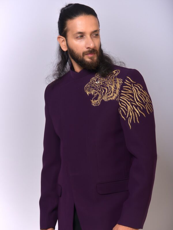 Royal Purple Tiger Motif Bandh Gala - Image 4