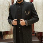 Classic Black Embellished Indo-Western Long Jacket Set with Statement Collar