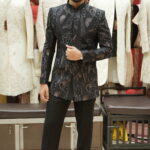 Midnight Black Floral Jacquard Bandhgala Set