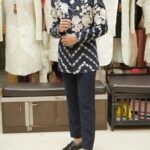 Navy Blue Floral Embroidered Indo-Western Set