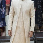 Royal Ivory Layered Sherwani Set with Intricate All-Over Embroidery
