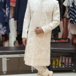 Ivory Gold Heavy Embroidered Wedding Sherwani Set