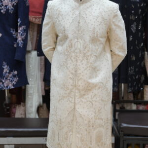 Ivory Mughal-Inspired Embroidered Sherwani Set