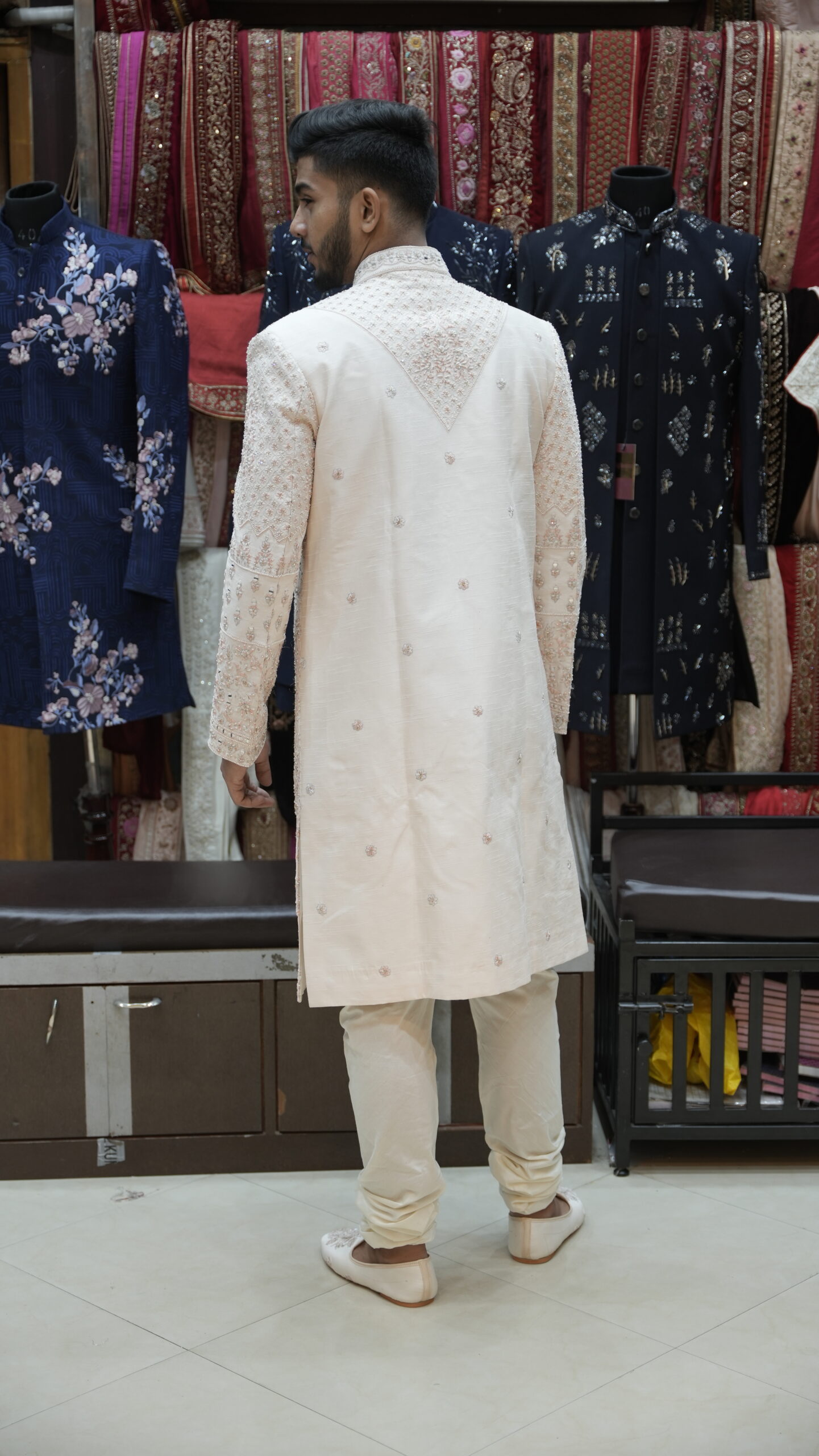 Ivory Statement Wedding Sherwani Set - Image 4